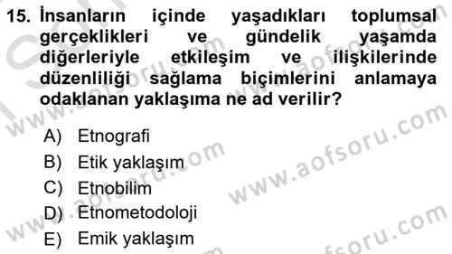 Antropoloji Dersi 2021 - 2022 Yılı (Final) Dönem Sonu Sınavı 15. Soru