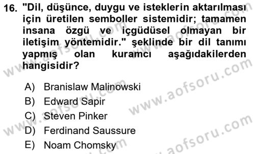 Antropoloji Dersi 2021 - 2022 Yılı (Final) Dönem Sonu Sınavı 16. Soru