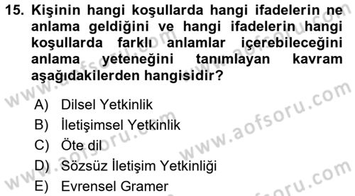 Antropoloji Dersi 2022 - 2023 Yılı Yaz Okulu Sınavı 15. Soru