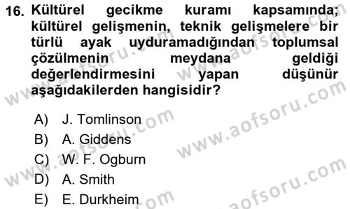 Antropoloji Dersi 2022 - 2023 Yılı Yaz Okulu Sınavı 16. Soru