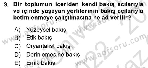 Antropoloji Dersi 2022 - 2023 Yılı Yaz Okulu Sınavı 3. Soru