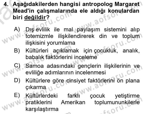 Antropoloji Dersi 2022 - 2023 Yılı Yaz Okulu Sınavı 4. Soru