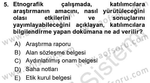 Antropoloji Dersi 2022 - 2023 Yılı Yaz Okulu Sınavı 5. Soru