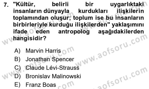 Antropoloji Dersi 2022 - 2023 Yılı Yaz Okulu Sınavı 7. Soru