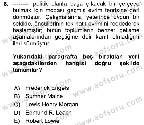 Antropoloji Dersi 2022 - 2023 Yılı Yaz Okulu Sınavı 8. Soru