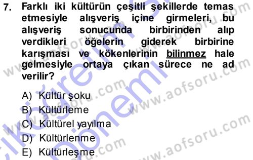 Sosyal Antropoloji Dersi 2013 - 2014 Yılı (Vize) Ara Sınav Soruları 7. Soru