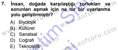 Sosyal Antropoloji Dersi Ara Sınavı Deneme Sınav Soruları 7. Soru