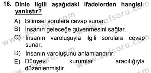 Sosyal Antropoloji Dersi 2014 - 2015 Yılı (Final) Dönem Sonu Sınav Soruları 16. Soru