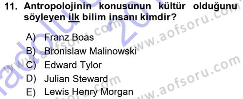 Sosyal Antropoloji Dersi Ara Sınavı Deneme Sınav Soruları 11. Soru
