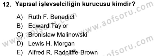 Sosyal Antropoloji Dersi Ara Sınavı Deneme Sınav Soruları 12. Soru