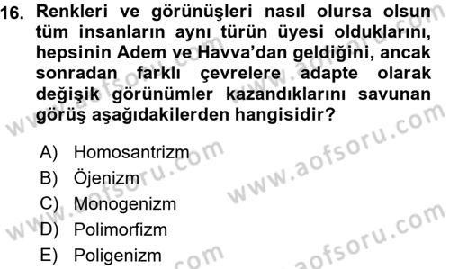 Sosyal Antropoloji Dersi Ara Sınavı Deneme Sınav Soruları 16. Soru