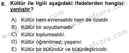 Sosyal Antropoloji Dersi Ara Sınavı Deneme Sınav Soruları 8. Soru