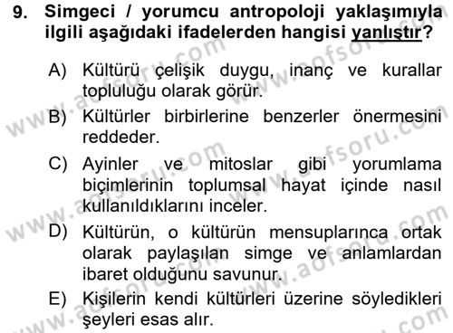 Sosyal Antropoloji Dersi 2015 - 2016 Yılı (Vize) Ara Sınav Soruları 9. Soru