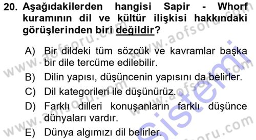 Sosyal Antropoloji Dersi 2015 - 2016 Yılı (Final) Dönem Sonu Sınav Soruları 20. Soru