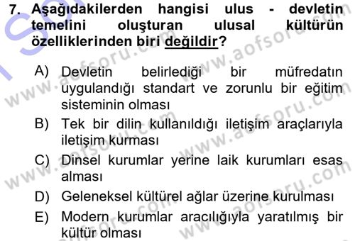 Sosyal Antropoloji Dersi 2015 - 2016 Yılı (Final) Dönem Sonu Sınav Soruları 7. Soru