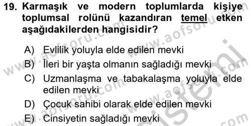 Sosyal Antropoloji Dersi 2016 - 2017 Yılı 3 Ders Sınav Soruları 19. Soru
