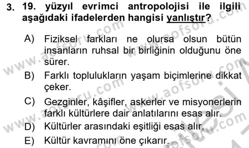 Sosyal Antropoloji Dersi 2016 - 2017 Yılı 3 Ders Sınav Soruları 3. Soru