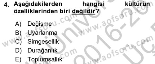 Sosyal Antropoloji Dersi 2016 - 2017 Yılı 3 Ders Sınav Soruları 4. Soru