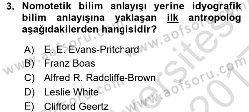Sosyal Antropoloji Dersi Ara Sınavı Deneme Sınav Soruları 3. Soru