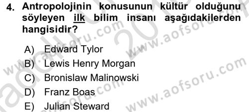 Sosyal Antropoloji Dersi Ara Sınavı Deneme Sınav Soruları 4. Soru