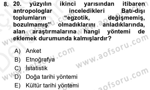 Sosyal Antropoloji Dersi 2017 - 2018 Yılı 3 Ders Sınav Soruları 8. Soru