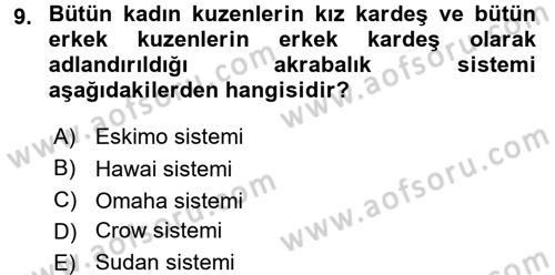 Sosyal Antropoloji Dersi 2017 - 2018 Yılı 3 Ders Sınav Soruları 9. Soru