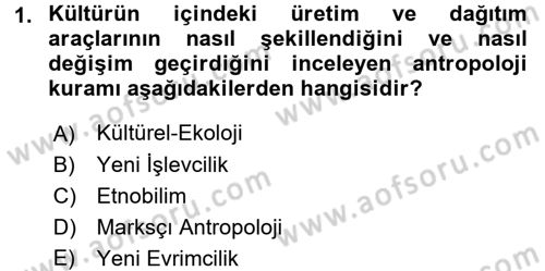 Sosyal Antropoloji Dersi Ara Sınavı Deneme Sınav Soruları 1. Soru