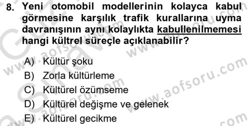 Sosyal Antropoloji Dersi Ara Sınavı Deneme Sınav Soruları 8. Soru