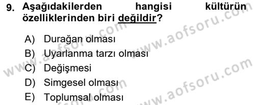 Sosyal Antropoloji Dersi Ara Sınavı Deneme Sınav Soruları 9. Soru