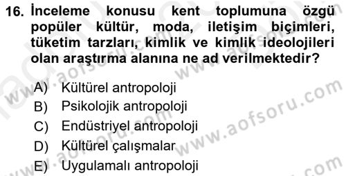 Sosyal Antropoloji Dersi 2017 - 2018 Yılı (Final) Dönem Sonu Sınav Soruları 16. Soru