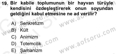 Sosyal Antropoloji Dersi 2017 - 2018 Yılı (Final) Dönem Sonu Sınav Soruları 19. Soru