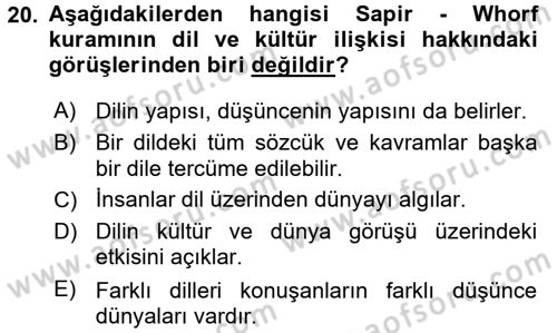 Sosyal Antropoloji Dersi 2017 - 2018 Yılı (Final) Dönem Sonu Sınav Soruları 20. Soru