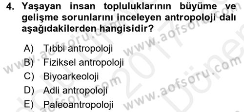 Sosyal Antropoloji Dersi 2017 - 2018 Yılı (Final) Dönem Sonu Sınav Soruları 4. Soru