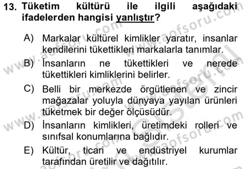 Sosyal Antropoloji Dersi 2018 - 2019 Yılı 3 Ders Sınav Soruları 13. Soru