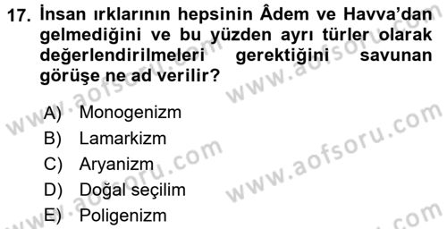 Sosyal Antropoloji Dersi 2018 - 2019 Yılı (Vize) Ara Sınav Soruları 17. Soru