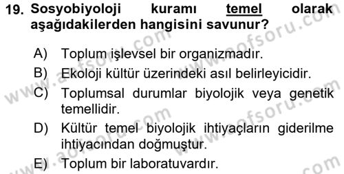 Sosyal Antropoloji Dersi Ara Sınavı Deneme Sınav Soruları 19. Soru