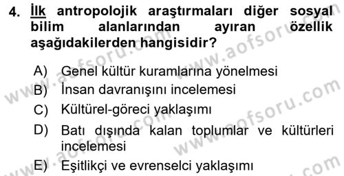 Sosyal Antropoloji Dersi Ara Sınavı Deneme Sınav Soruları 4. Soru