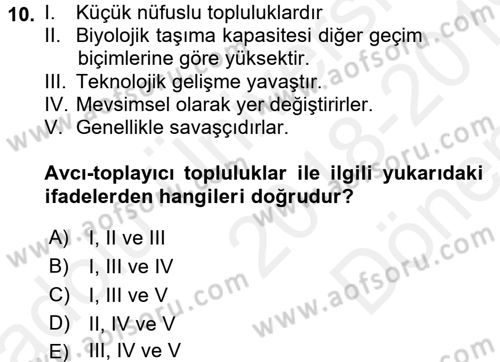 Sosyal Antropoloji Dersi 2018 - 2019 Yılı (Final) Dönem Sonu Sınav Soruları 10. Soru