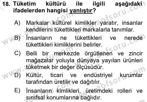 Sosyal Antropoloji Dersi 2018 - 2019 Yılı (Final) Dönem Sonu Sınav Soruları 18. Soru