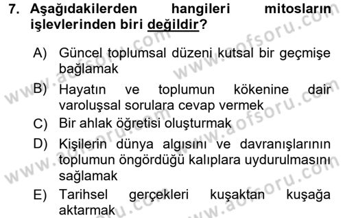 Sosyal Antropoloji Dersi 2018 - 2019 Yılı (Final) Dönem Sonu Sınav Soruları 7. Soru