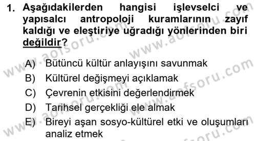 Sosyal Antropoloji Dersi 2018 - 2019 Yılı Yaz Okulu Sınav Soruları 1. Soru