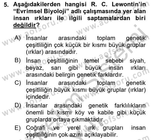 Sosyal Antropoloji Dersi 2018 - 2019 Yılı Yaz Okulu Sınav Soruları 5. Soru
