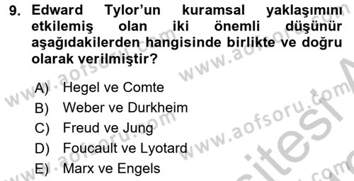 Sosyal Antropoloji Dersi 2018 - 2019 Yılı Yaz Okulu Sınav Soruları 9. Soru