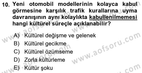 Sosyal Antropoloji Dersi Ara Sınavı Deneme Sınav Soruları 10. Soru