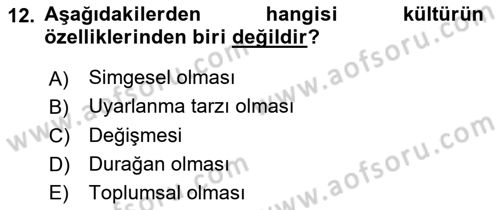 Sosyal Antropoloji Dersi Ara Sınavı Deneme Sınav Soruları 12. Soru