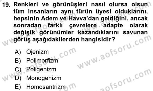 Sosyal Antropoloji Dersi Ara Sınavı Deneme Sınav Soruları 19. Soru