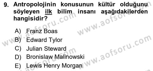 Sosyal Antropoloji Dersi Ara Sınavı Deneme Sınav Soruları 9. Soru