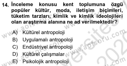 Sosyal Antropoloji Dersi 2019 - 2020 Yılı (Final) Dönem Sonu Sınav Soruları 14. Soru