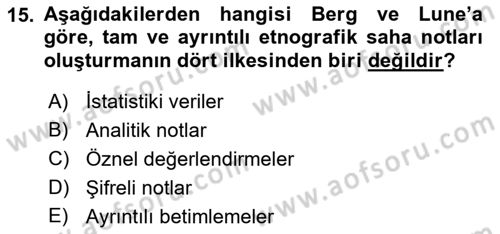 Sosyal Antropoloji Dersi Ara Sınavı Deneme Sınav Soruları 15. Soru