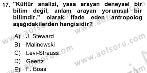 Sosyal Antropoloji Dersi Ara Sınavı Deneme Sınav Soruları 17. Soru